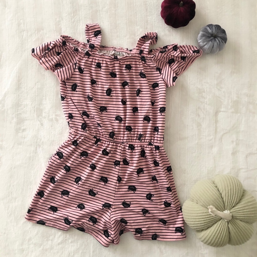 Girls Pink Cat Shorts Romper